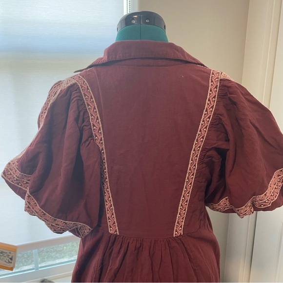 Free People Samantha Embroidered Puff Sleeve Button Front Maxi Dress Medium - Picture 10 of 16